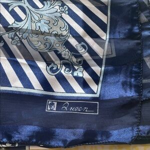 2/$20 Queen Blue, Cream & Silver Scarf 38 x 40, 100% Polyester Made in Korea EUC